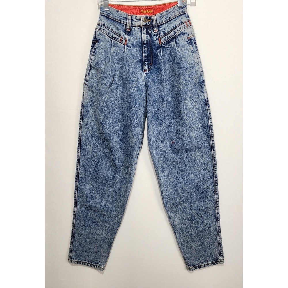 Bonjour VTG Acid Wash Jeans Size 5 High Rise Tapered Mom‎ Jeans Retro 80s